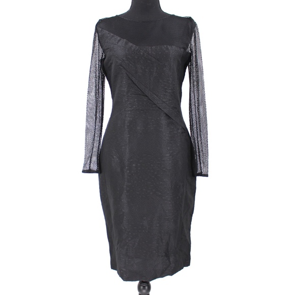 Roland Mouret Dresses & Skirts - Roland Mouret Magnolia Black Mesh Jacquard Sheath Dress Textured Back Zip 12 M